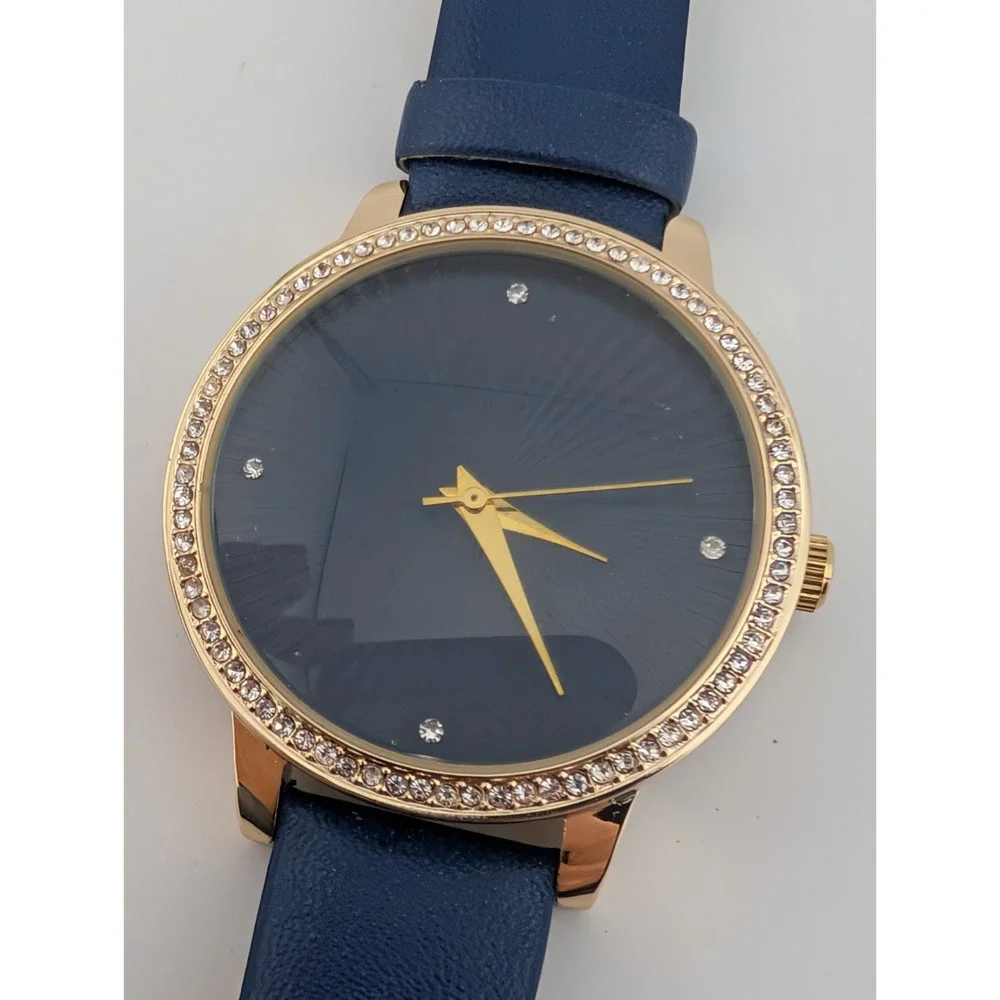 Manhattan by Croton Watch Women 36mm Gold Case‎ Blue Band- New Battery